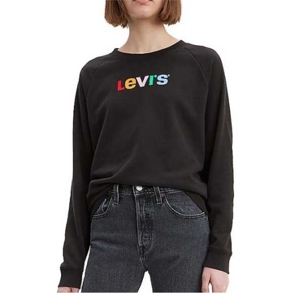Levi's Relaxed Graphic Crewneck Rainbow Sweatshirt Black Retro Y2K Women’s XXL - Picture 1 of 8